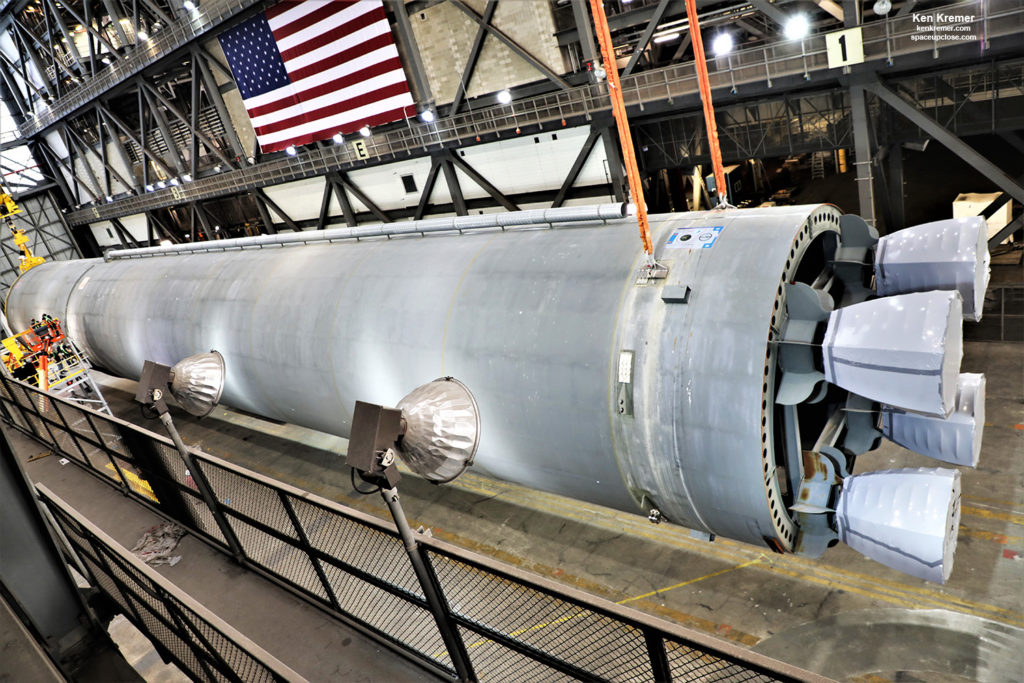 SLS Core Stage Pathfinder Goes Vertical in VAB at KSC: Photos – Space ...